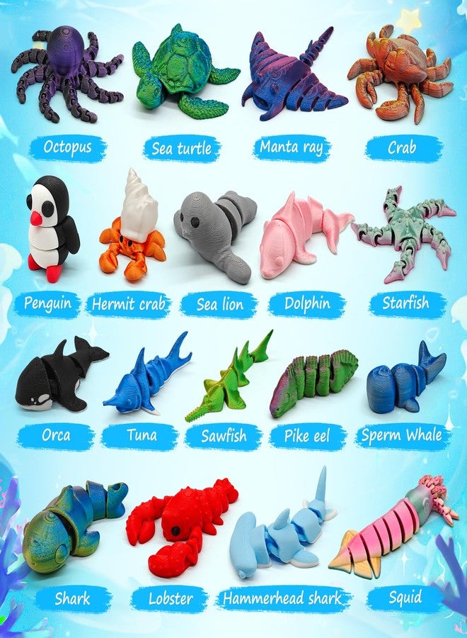 CHolic 3D Printed Animal Figures Set, 18Pcs 3D Printed Toys, Ocean Animal Figurines Toys, Fidget Articulated Flexible Toy for Party Favors Birthday Gifts Office Desktop Home Decoration - Image 2